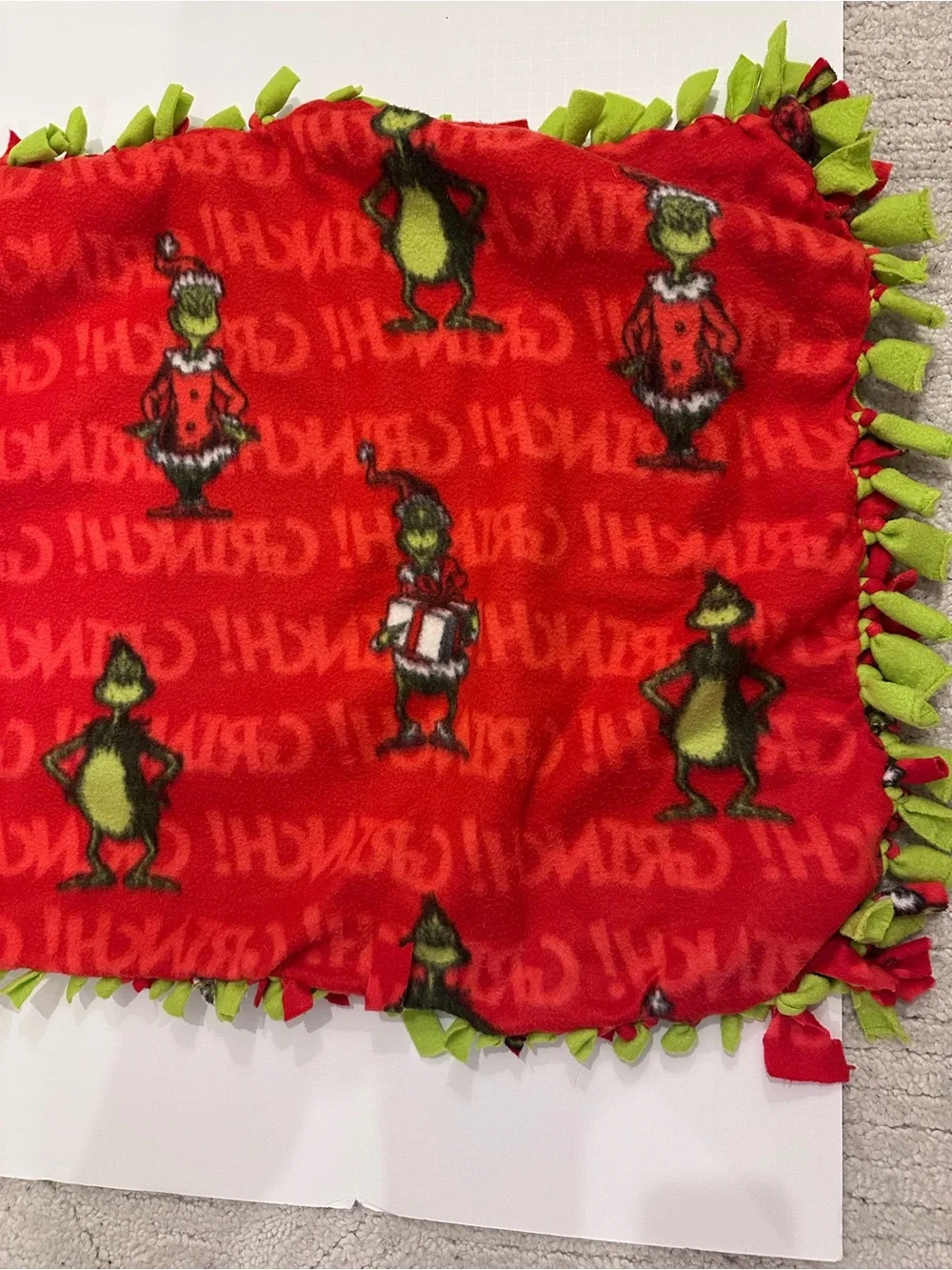 Kids Handmade The Grinch Red and Green Fleece Throw Blanket